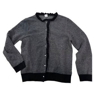 J. Crew Gray and Blue Ruffle-Trim Cardigan
